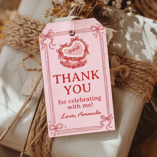 Red and Pink Bow Cake Birthday Party Thank You Geschenkanhänger