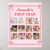 Red and Pink Bow Cake Birthday Photo Milestone Poster (Vorne)