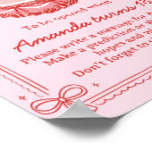 Red and Pink Bow Cake Birthday Time Capsule Sign Poster (Ecke)