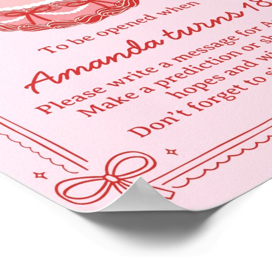 Red and Pink Bow Cake Birthday Time Capsule Sign Poster (Ecke)