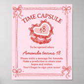 Red and Pink Bow Cake Birthday Time Capsule Sign Poster (Vorne)
