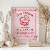 Red and Pink Bow Cake Birthday Time Capsule Sign Poster