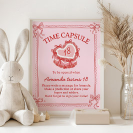 Red and Pink Bow Cake Birthday Time Capsule Sign Poster