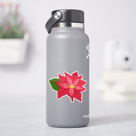 Red and Pink Christmas Poinsettia Aufkleber (HydroFlask)