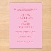 Red and Pink Elegant Classic Wedding Acryleinladungen (Vorderseite)