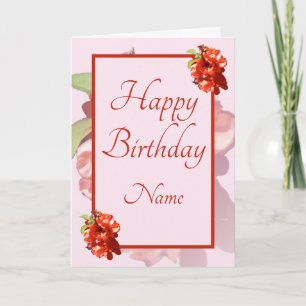 Red and Pink Flowering Quince Floral Birthday Karte