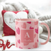 Red and Pink Heart Personalized Monogram Name Tasse