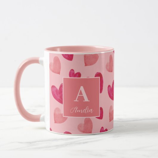 Red and Pink Heart Personalized Monogram Name Tasse (Links)