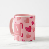 Red and Pink Heart Personalized Monogram Name Tasse (Vorderseite Links)