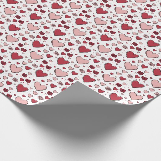 Red and Pink Hearts and Roses Doodle Art Geschenkpapier (Ecke)