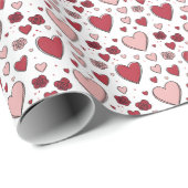 Red and Pink Hearts and Roses Doodle Art Geschenkpapier (Rolleneckpunkt)