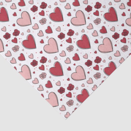 Red and Pink Hearts and Roses Doodle Art Seidenpapier (Ausschnitt)