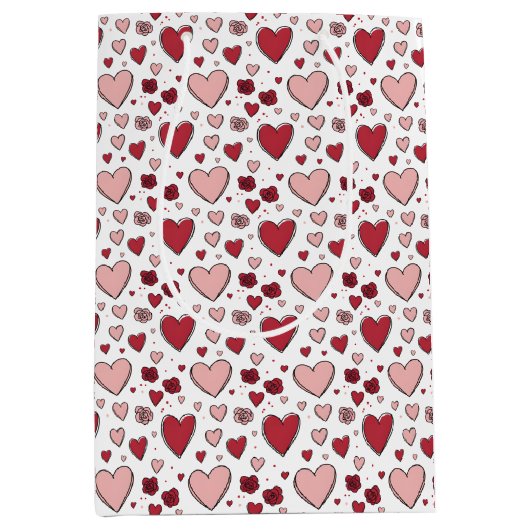 Red and Pink Hearts and Roses Doodle Wine, Small, Mittlere Geschenktüte (Vorderseite)