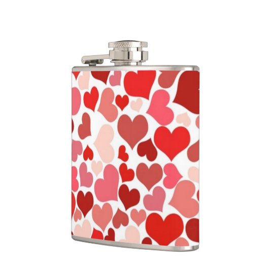 Red and Pink Hearts Mosaic Pattern Flachmann (Links)