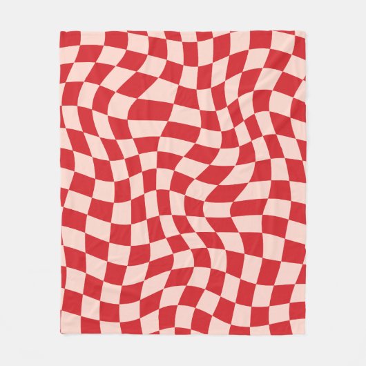 Red and Pink Psychedelic Checkered Groovy Grid Pat Fleecedecke (Vorderseite)