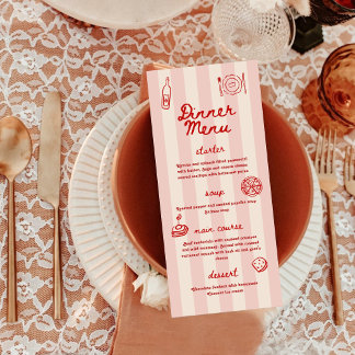Red and Pink Retro Illustrated | Dinner Wedding Menükarte