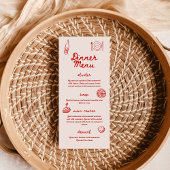 Red and Pink Retro Illustrated | Dinner Wedding Menükarte