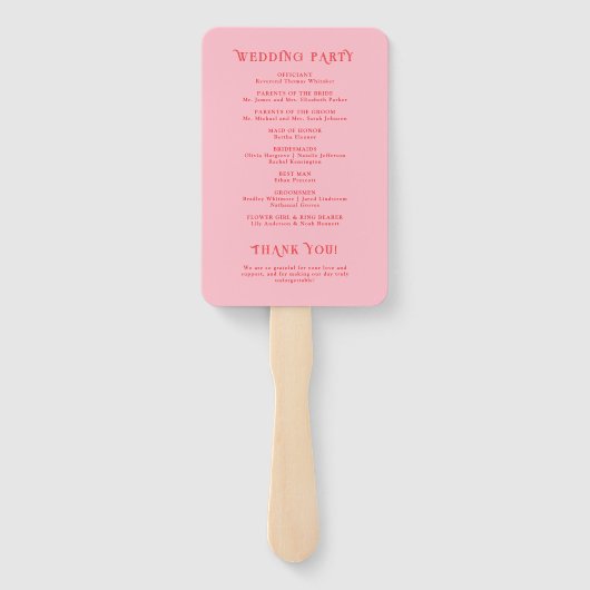 Red and Pink Retro Wedding Program Fächer (Rückseite)