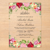 Red and Pink Roses Floral Muslim Wedding Acryleinladungen (Vorderseite)