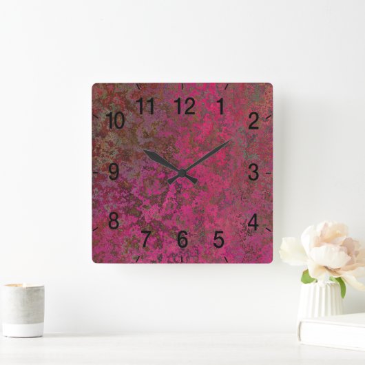 Red and purple abstract quadratische wanduhr (Zuhause)