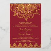 Red and Real Gold Foil Indische Hochzeitseinladung Folieneinladung (Vorderseite)
