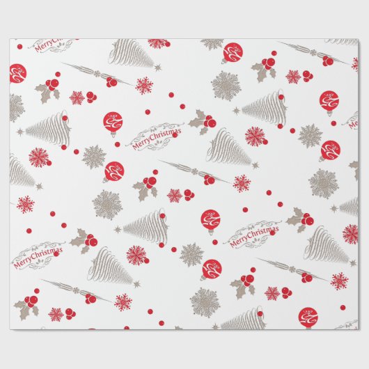 Red and Silver Christmas Matte Wrapping Paper Geschenkpapier (Flach)