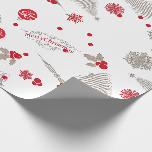 Red and Silver Christmas Matte Wrapping Paper Geschenkpapier (Ecke)