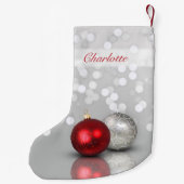 Red and Silver Christmas Ornaments Elegant Kleiner Weihnachtsstrumpf (Rückseite)