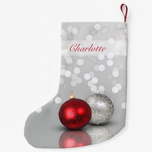 Red and Silver Christmas Ornaments Elegant Kleiner Weihnachtsstrumpf (Rückseite)