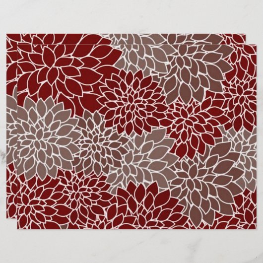 Red and silver dahlias origami paper (Vorne/Hinten)