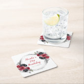 Red and Silver Elegant Flowers Birthday Party Rechteckiger Pappuntersetzer (Vor Ort)