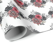Red and Silver Elegant Flowers Geschenkpapier (Rolleneckpunkt)