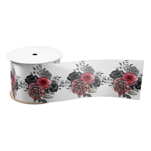 Red and Silver Elegant Flowers  Satinband (Spule)