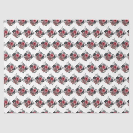 Red and Silver Elegant Flowers Seidenpapier (Vorderseite)