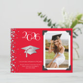 Red and Silver Graduation Announcement Photo Einladung (Stehend Vorderseite)