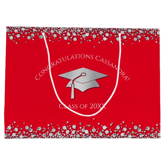 Red and Silver Graduation Große Geschenktüte (Rückseite)