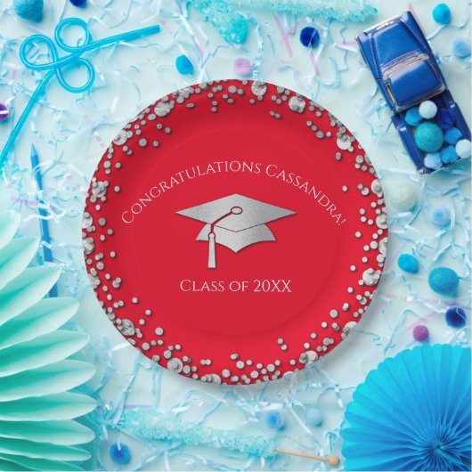 Red and Silver Graduation Pappteller (Party)