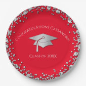 Red and Silver Graduation Pappteller (Vorderseite)