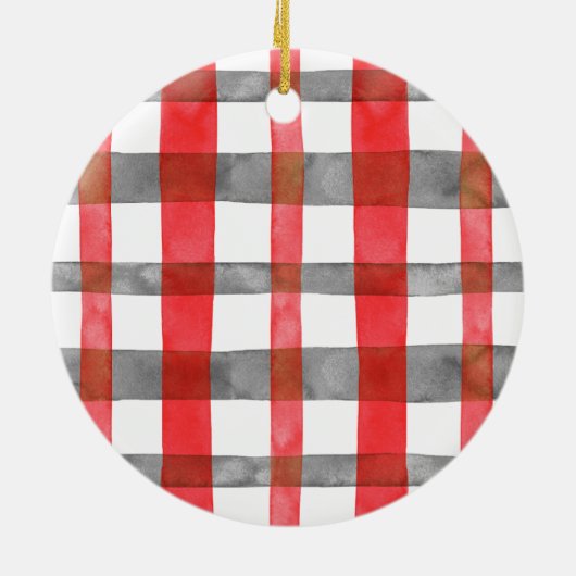 Red and Silver Grey Plaid Round Pet Ornament (Hinten)