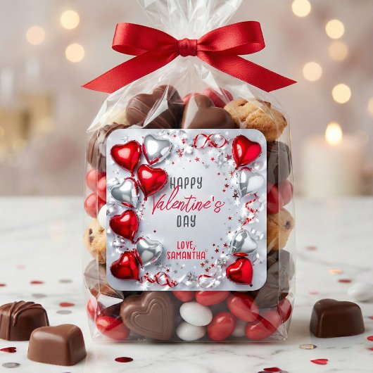 Red and Silver Heart Balloons Valentine's Day Quadratischer Aufkleber