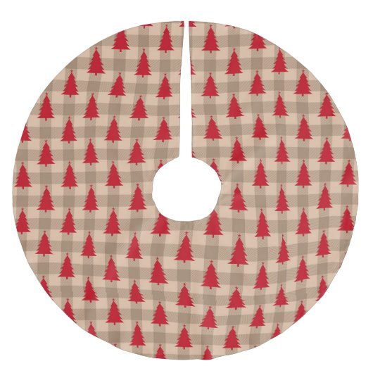 Red and Tan Farmhouse Rustic Polyester Weihnachtsbaumdecke (Vorderseite)