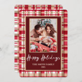 Red and Tan Kariert Foto Weihnachten (Vorne/Hinten)
