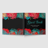 Red and Teal Blue Alcohol Ink Birthday Guest Book Gästebuch (Voll)