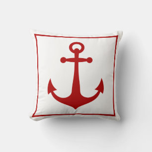 Red and White Anchor Nautical Boat Beach Kissen