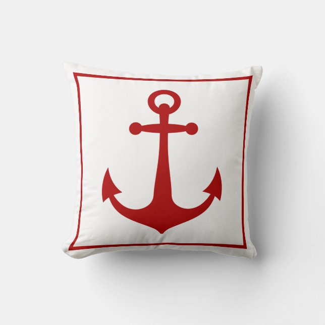 Red and White Anchor Nautical Boat Beach Kissen (Vorderseite)