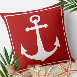 Red and White Anchor Nautical Boat Beach Kissen