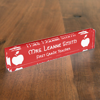 Red and White Apple Teacher Namensplakette