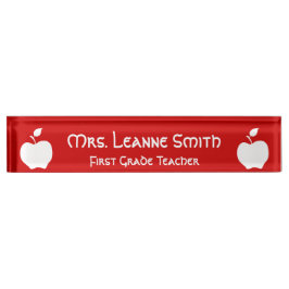 Red and White Apple Teacher Namensplakette