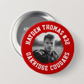 Red and White Athlete Name Jersey Number Foto Button (Vorne & Hinten)
