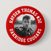 Red and White Athlete Name Jersey Number Foto Button (Vorderseite)